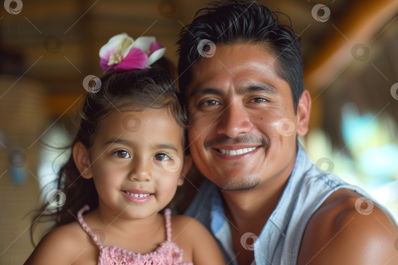 Скачать Счастливый семейный портрет гавайских отца и дочери, отдыхающих на свежем воздухе фотосток Ozero