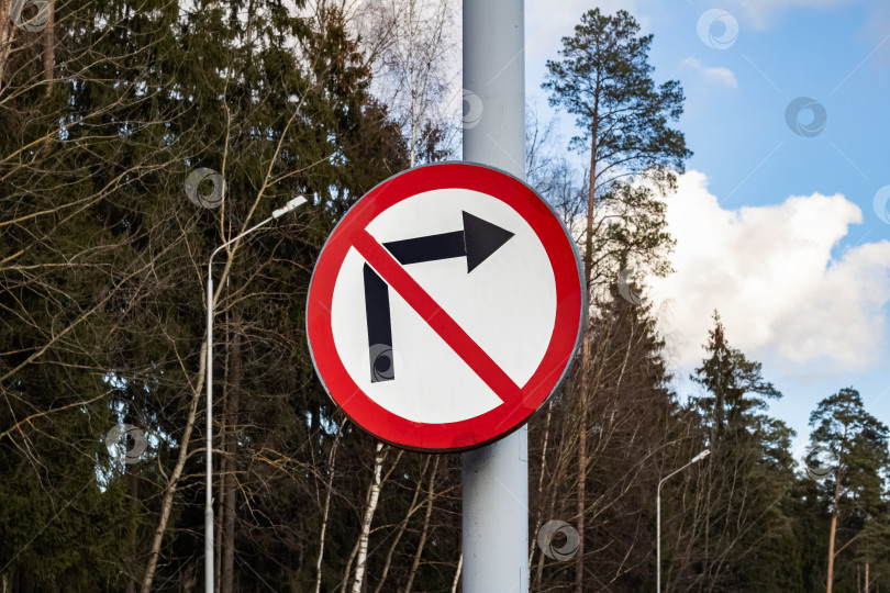 Скачать Дорожный знак без поворота на фоне леса фотосток Ozero