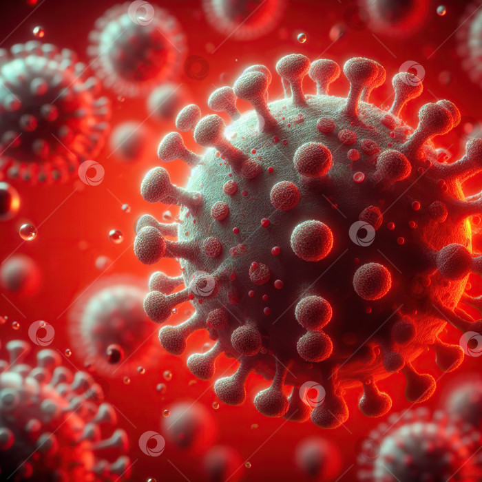 Скачать Коронавирус 2019-новая концепция коронавируса nCoV, ответственная за вспышку SARS-CoV-2 и коронавирусы гриппа как опасные штаммы гриппа в виде пандемии. Вирус под микроскопом крупным планом. 3d рендеринг фотосток Ozero
