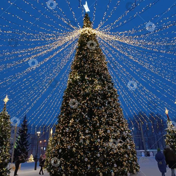 Скачать Новогодняя елка на главной площади города фотосток Ozero