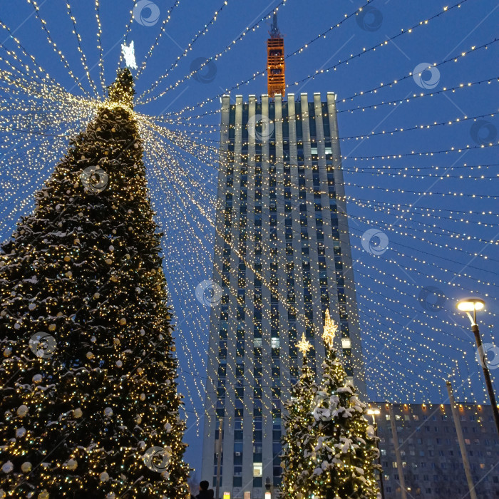 Скачать Новогодняя елка на главной площади города фотосток Ozero