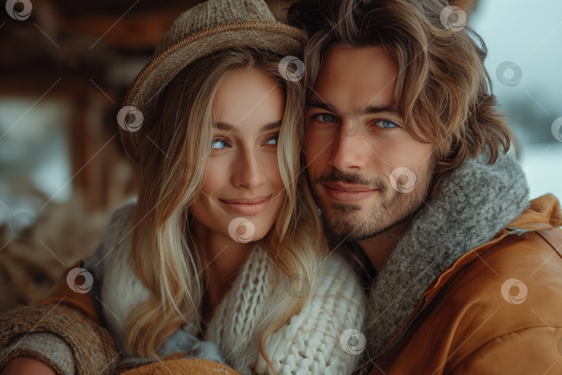 Скачать молодая влюбленная пара в зимней одежде во время путешествия фотосток Ozero