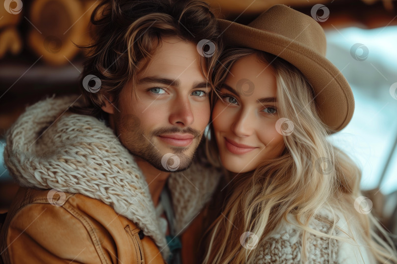 Скачать молодая влюбленная пара в зимней одежде во время путешествия фотосток Ozero