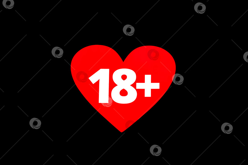 Скачать Надпись eighteen 18 plus на фоне красного сердца на черном фоне. фотосток Ozero