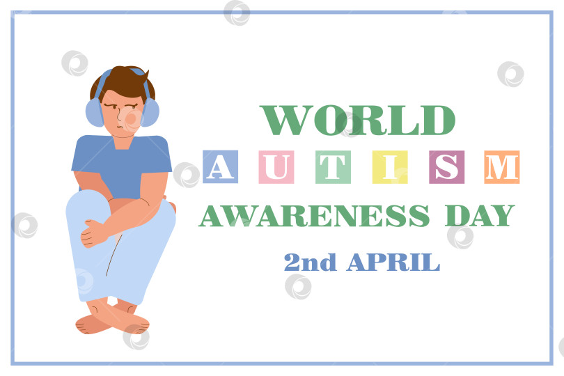 Скачать Горизонтальный баннер мальчик в наушниках - Всемирный день информирования о проблеме аутизма фотосток Ozero