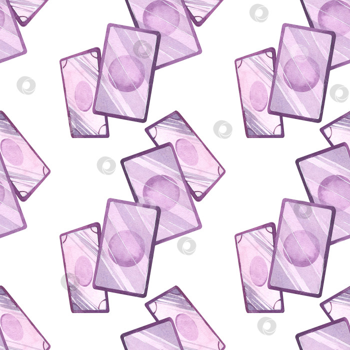 Скачать Карты Таро. Бесшовный узор из игральных карт. Фиолетовая обложка. Акварельная иллюстрация бесшовного узора. Для оформления фона, текстиля, упаковки фотосток Ozero