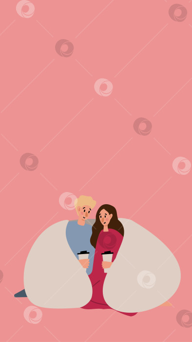 Скачать иллюстрация ко дню Святого Валентина, иллюстрация любви пары, фон истории с кошками, клипарт розового уютного домика, векторная открытка в плоском мультяшном стиле. фотосток Ozero