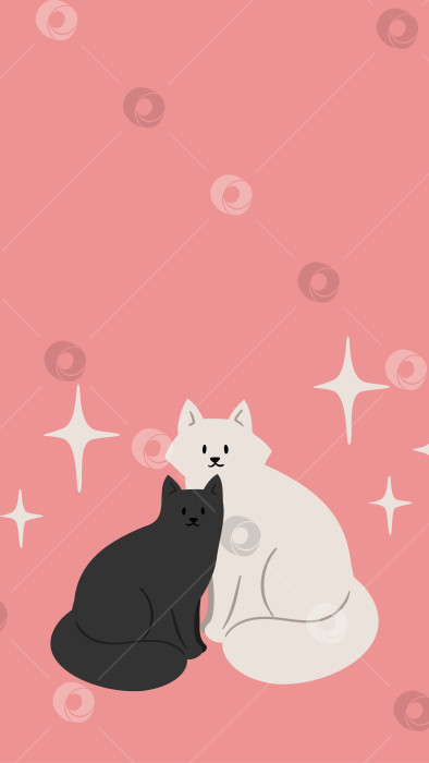 Скачать иллюстрация ко дню Святого Валентина, иллюстрация любви пары, фон истории с кошками, клипарт розового уютного домика, векторная открытка в плоском мультяшном стиле. фотосток Ozero