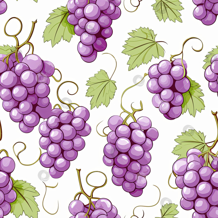 Скачать Бесшовный узор, демонстрирующий выполненную в графическом стиле иллюстрацию винограда, выполненную в мягких и пастельных тонах, на белом фоне фотосток Ozero