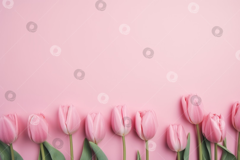 Скачать Розовые тюльпаны на розовом фоне с пространством для копирования фотосток Ozero