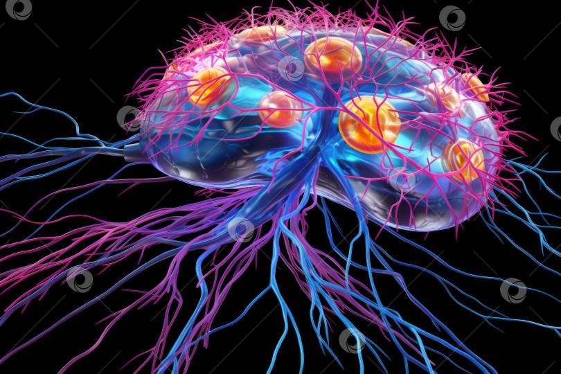 Скачать Трехмерная иллюстрация нервных путей человеческого мозга на основе данных магнитно-резонансной томографии (МРТ). Концепция искусственного интеллекта фотосток Ozero