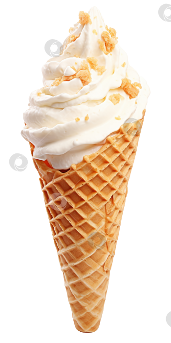 Скачать Крупный план ванильного мороженого в вафельном рожке, выделенного на прозрачном фоне фотосток Ozero
