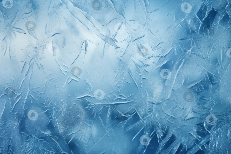 Скачать Абстрактный фон, демонстрирующий текстуры и узоры инея на оконном стекле в ледяных голубых тонах фотосток Ozero