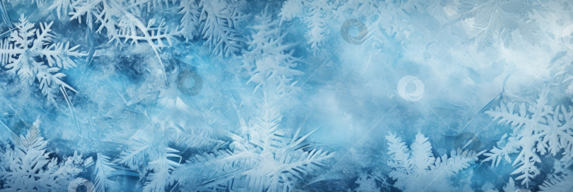 Скачать Абстрактный фон, демонстрирующий текстуры и узоры инея на оконном стекле, с ледяными голубыми тонами, создающими зимнюю атмосферу фотосток Ozero