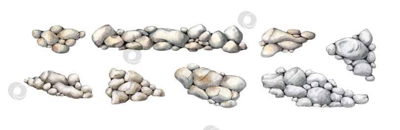 Скачать Набор серых груд камней акварелью фотосток Ozero