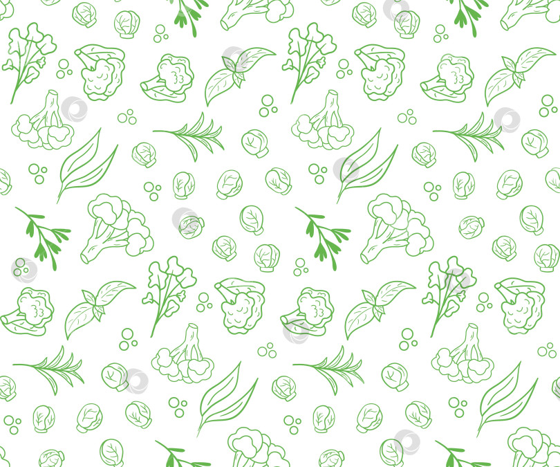 Скачать векторная иллюстрация с бесшовным рисунком зеленой капусты. Дизайн для дня капусты, здорового питания, дня здоровья фотосток Ozero