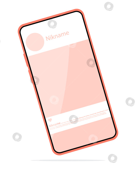 Скачать Мобильный телефон в плоском стиле с открытой стилизованной страницей соцсети. Яркий цвет. фотосток Ozero