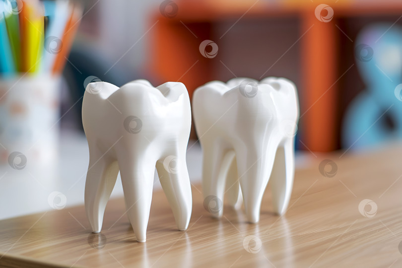 Скачать Стильные модели зубов на классном столе, интерактивное обучение стоматологии. Современные анатомические модели зубов в образовательной среде для привлечения интереса учащихся. 3D-модели зубов на деревянном рабочем столе фотосток Ozero