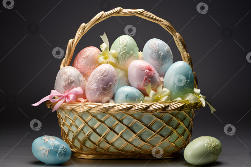 Скачать Элегантный пасхальный подарок в виде плетеной корзины с крашеными яйцами с 3D орнаментом фотосток Ozero