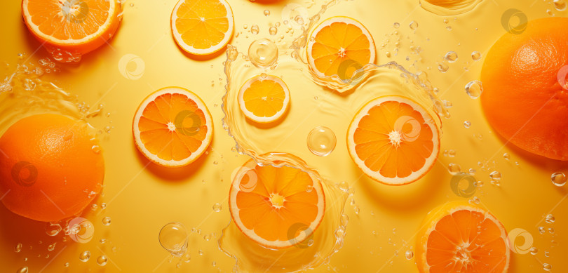 Скачать Узор из ломтиков свежего апельсина на желтом фоне с вкраплениями фотосток Ozero