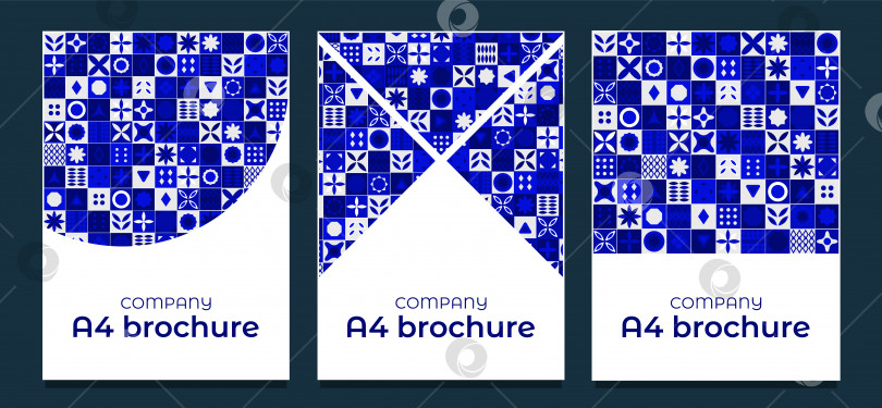 Скачать Коллекция шаблонов для документов формата А4, шаблон обложки с геометрическим рисунком в синих тонах. Геометрическая керамическая плитка. Векторная иллюстрация фотосток Ozero