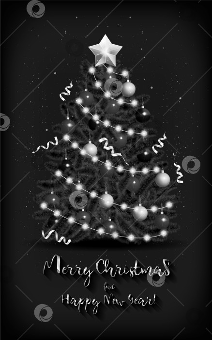 Скачать Рождественская черно-белая открытка фотосток Ozero