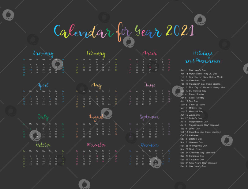 Скачать Календарь на 2021 год. Векторная иллюстрация фотосток Ozero