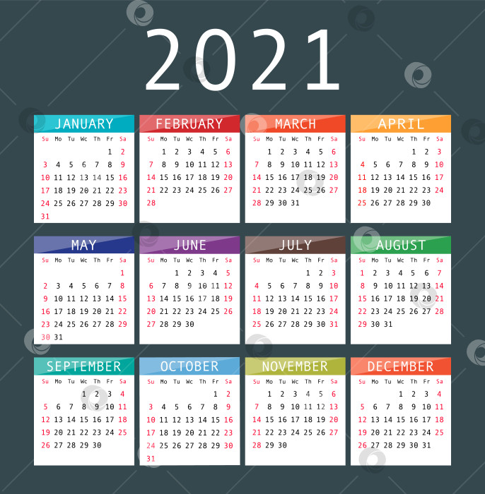 Скачать Векторный календарь на 2021 год. фотосток Ozero
