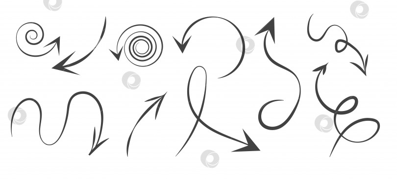 Скачать Элементы инфографики на изолированном белом фоне, простые стрелки. Стиль линейного искусства. Набор различных указателей и стрелок. Черно-белая иллюстрация. Каракули фотосток Ozero