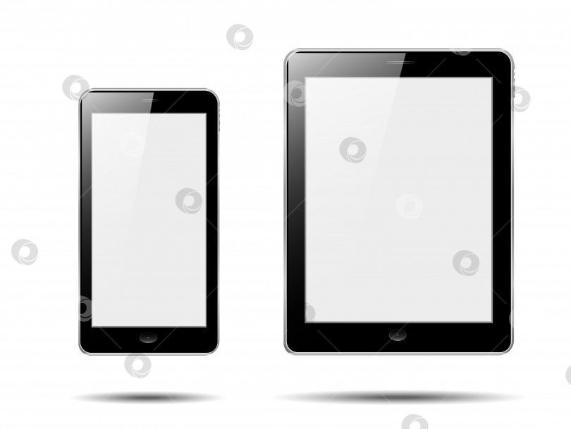 Скачать Реалистичный макет планшетного ПК с пустым экраном. планшет и реалистичный макет смартфона, изолированные на белом фоне. планшет просматривается под разными углами. Векторная иллюстрация фотосток Ozero