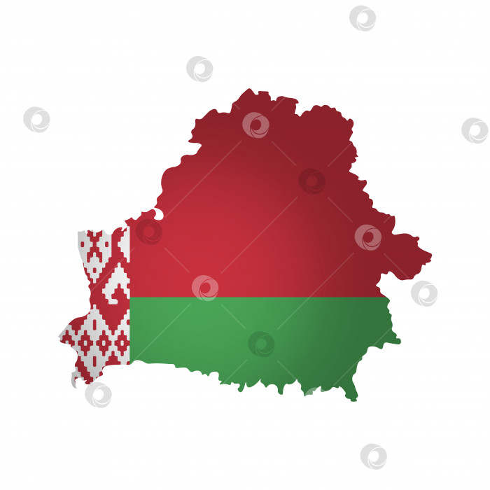 Скачать Иллюстрация с национальным флагом и упрощенной формой карты Беларуси (jpg). Объемная тень на карте фотосток Ozero