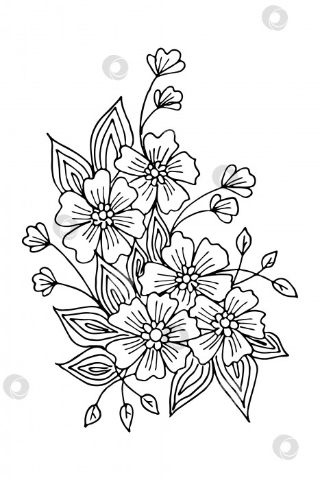 Скачать Черно-белая цветочная композиция с рисунком в стиле каракулей или эскизов, векторная графика фотосток Ozero