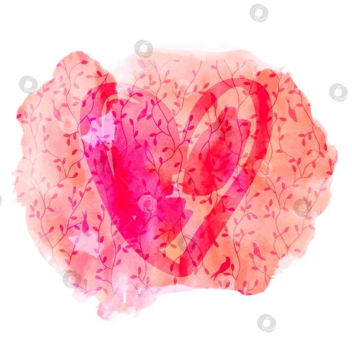 Скачать Нарисованное акварелью от руки розовое и красное сердечко фотосток Ozero