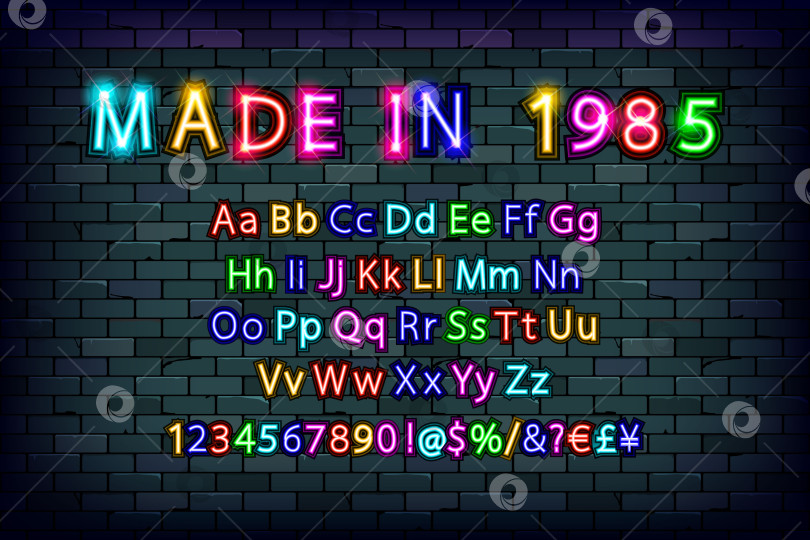Скачать Сделано в 1985 году. Винтажный неоновый шрифт, фотосток Ozero