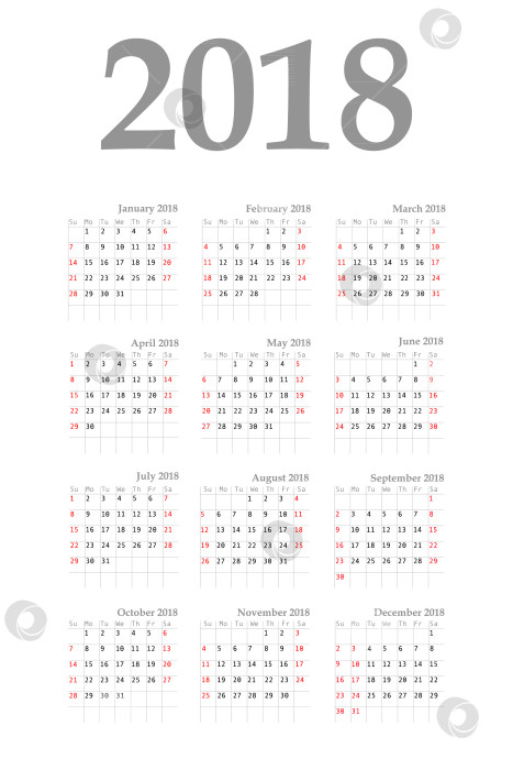 Скачать Календарь на 2018 год в простом стиле. фотосток Ozero