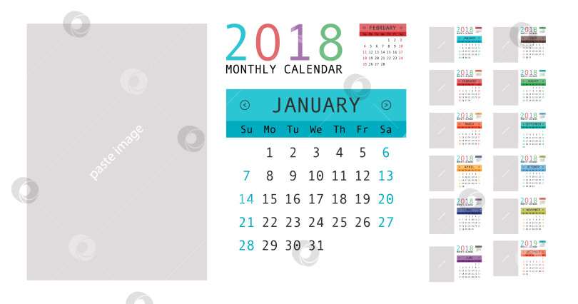 Скачать Дизайн календаря-планировщика на 2018 год фотосток Ozero