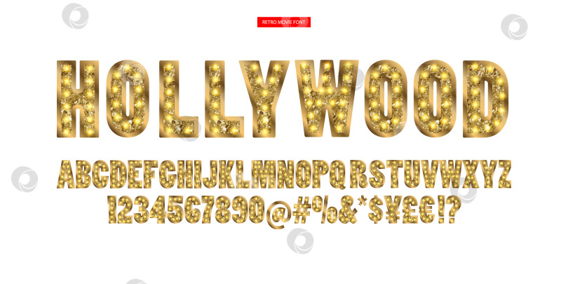 Скачать Голливуд. Цветной золотой алфавит с подсветкой. фотосток Ozero