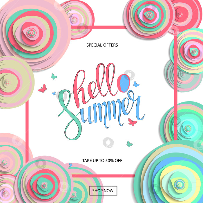 Скачать Плакат летней распродажи с красивыми распустившимися цветами фотосток Ozero