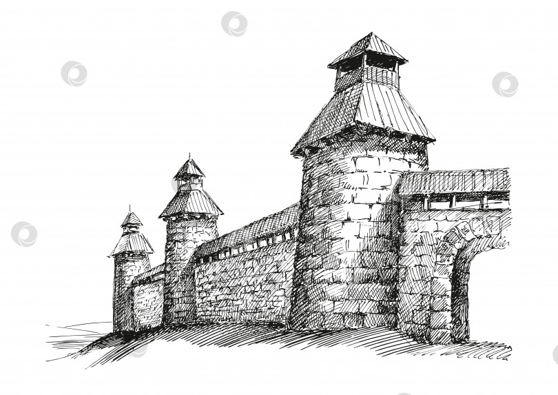 Скачать Иллюстрация крепостной стены с башнями. фотосток Ozero