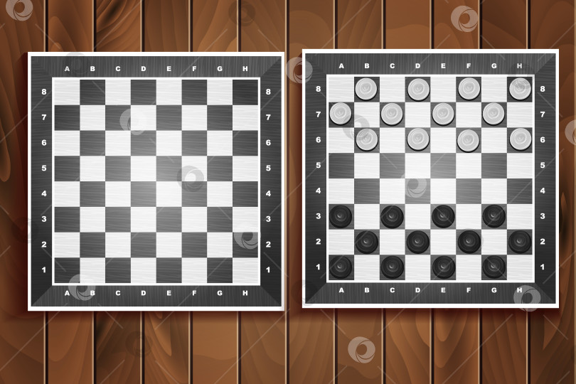 Скачать Векторный набор шахматных досок на деревянном фоне фотосток Ozero
