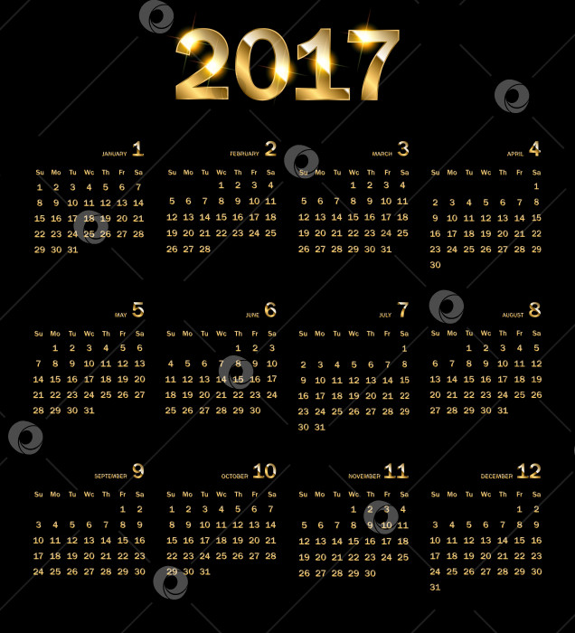 Скачать Календарь на 2017 год. Золотой абстрактный фон фотосток Ozero