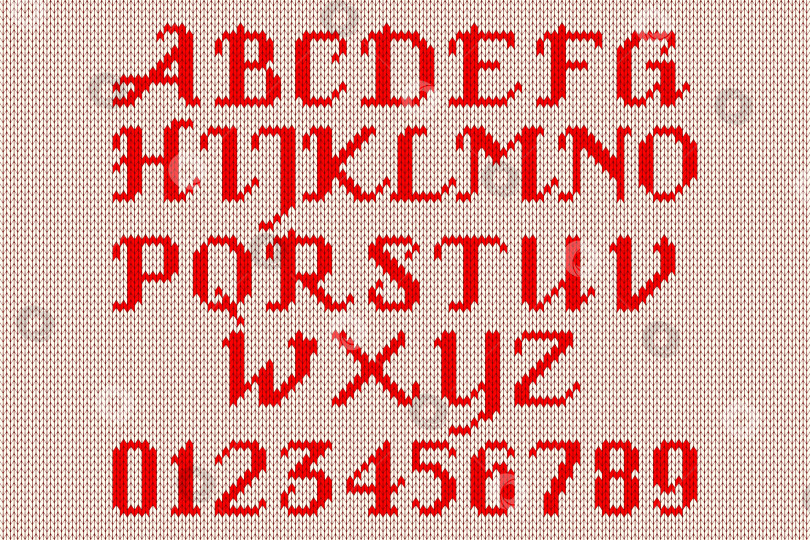 Скачать Красный вязаный алфавит и цифры фотосток Ozero