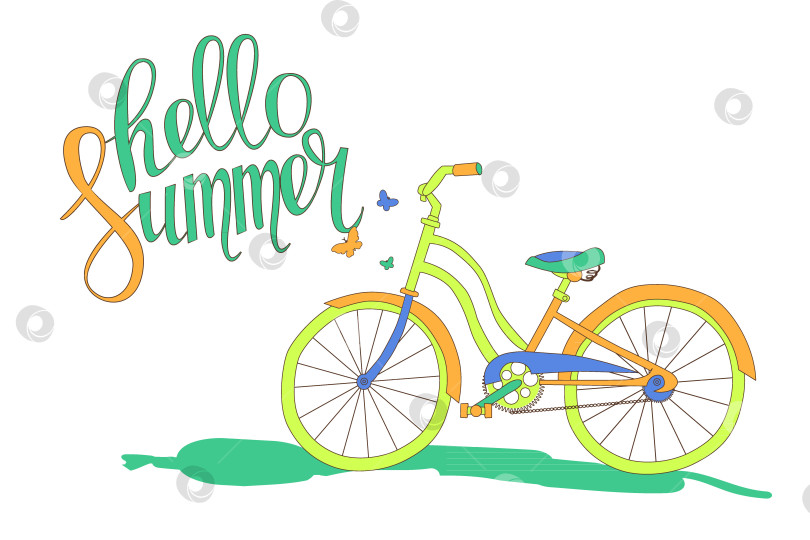 Скачать Надпись "Привет, лето" и велосипед фотосток Ozero