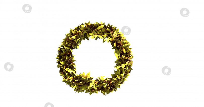 Скачать изолируйте лавровый венок, символ победы, 3d-изображение, желто-золотую листву в форме круга осенней листвы, абстрактную фигуру для редактирования дизайна. фотосток Ozero