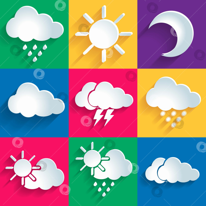 Скачать Набор из 9 высококачественных векторных иконок погоды фотосток Ozero