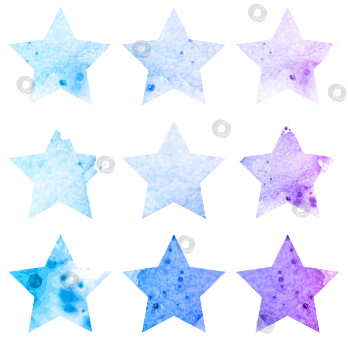 Скачать Набор иконок с сияющими акварельными звездами. Векторная иллюстрация фотосток Ozero