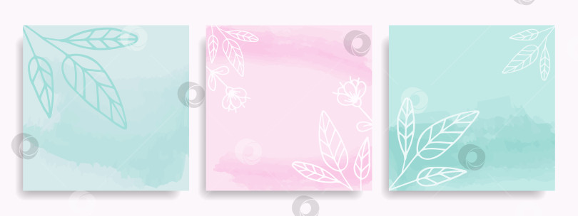 Скачать Нежные розовые и мятные фоны. Фоны с нарисованными от руки цветами. фотосток Ozero
