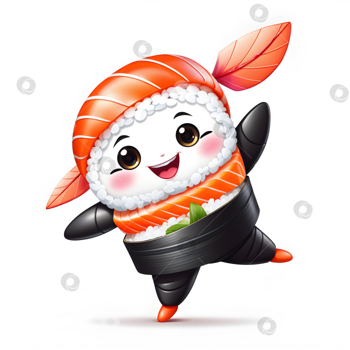 Скачать персонаж-талисман суши-роллов на белом фоне фотосток Ozero