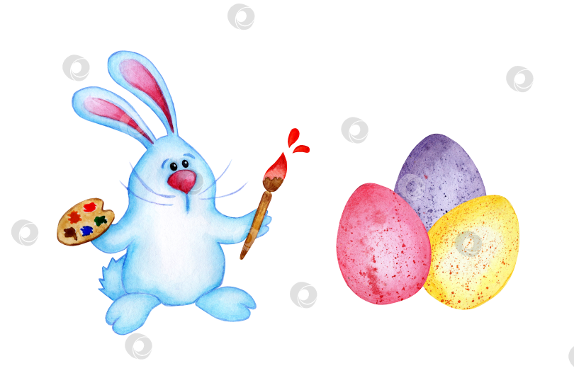 Скачать Кролик красит яйца фотосток Ozero