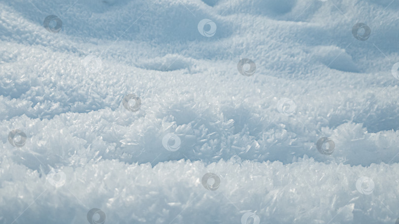 Скачать Крупные кристаллы льда в яркий морозный зимний день крупным планом. Детализированная текстура белого искрящегося снега. Выборочный фокус фотосток Ozero